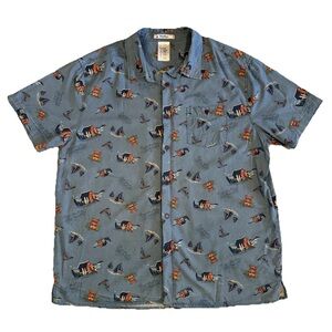 Disney Parks Hawaiian Shirt Mens LG Tiki Room Rayon Cotton Surf Aloha Camp Shirt